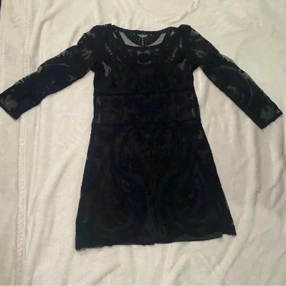 🎈Point Zero Laced Long-sleeve casual whitchy black fringe  party dress size S - Picture 2 of 3